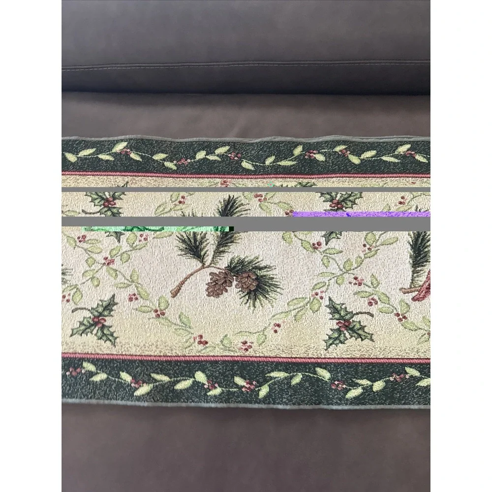Vintage Christmas Holiday Tapestry Table Runner Cardinals Wintersong 72
